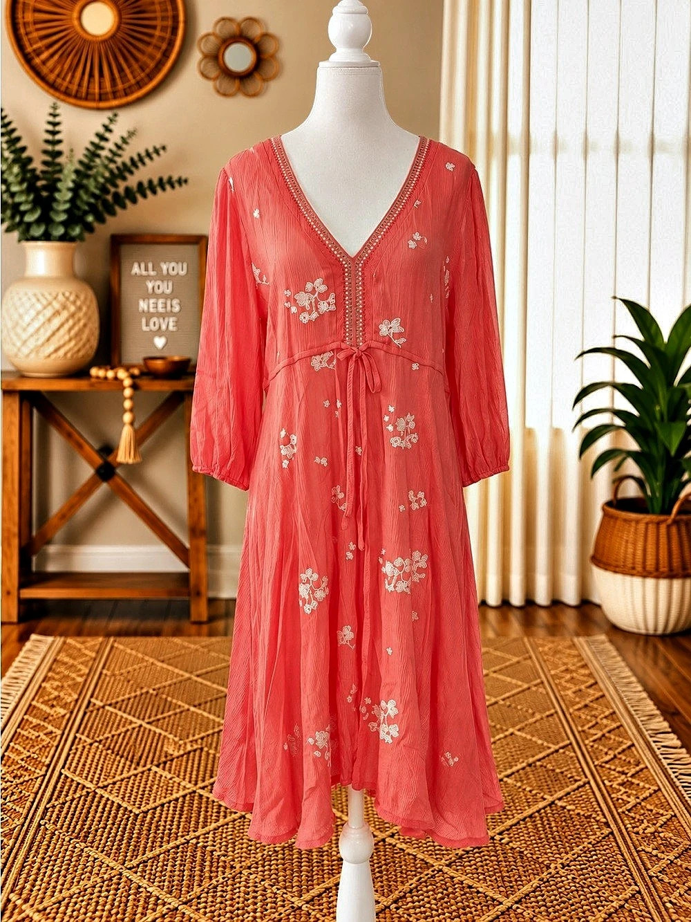Kori coral pink floral dress